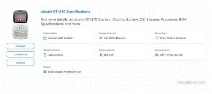 alcatel OT-810 specification and features